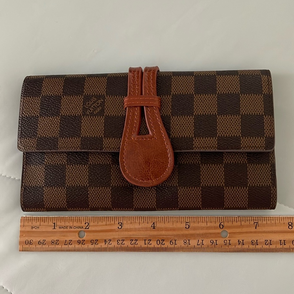 Checkered Brown Wallet with Leather Accent